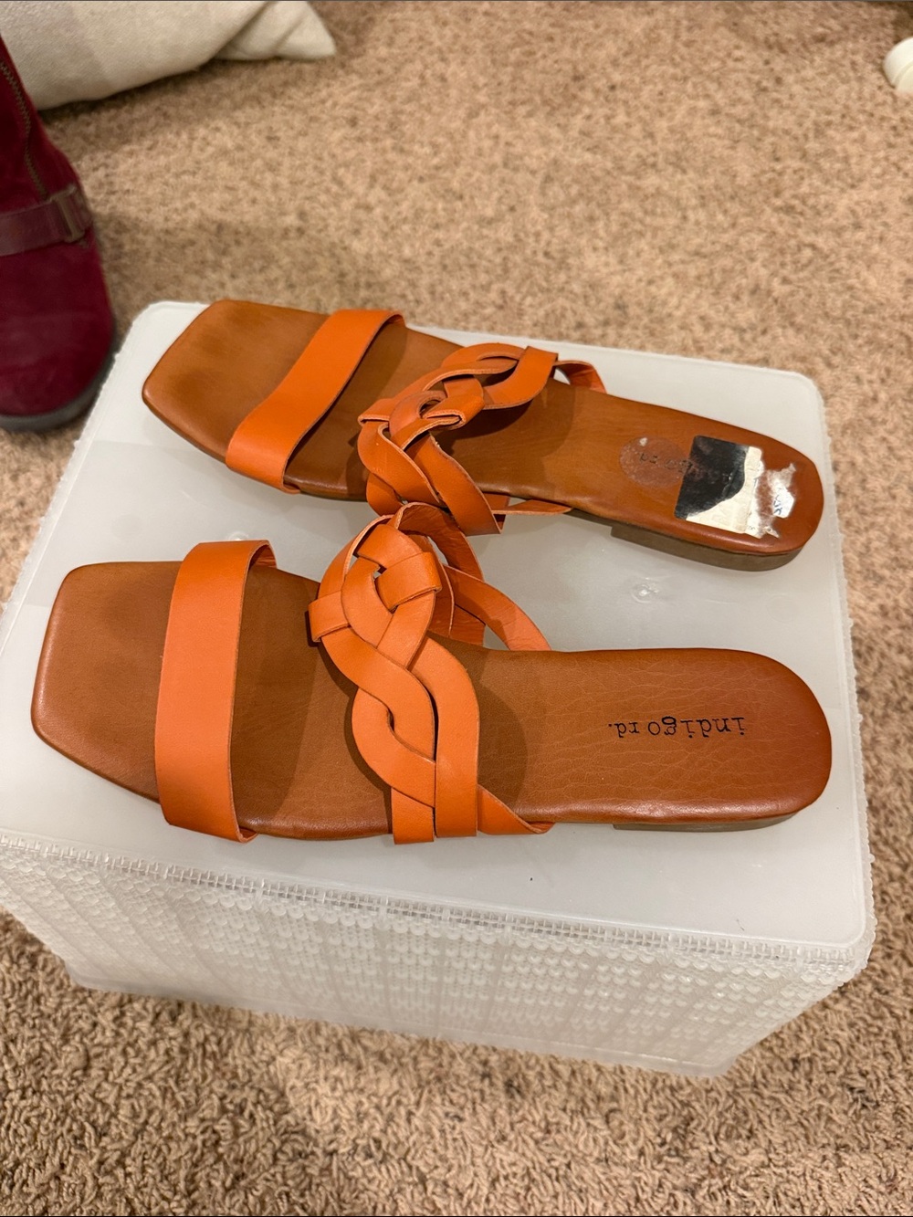 Indigo Orange Braided Leather Slide Sandals - Women's